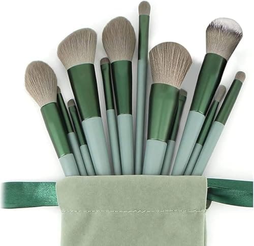 🛍️ Makeup Brushes Set 13pcs, Makeup Brushes for Foundation, Eye Shadows, Green Brush Sets