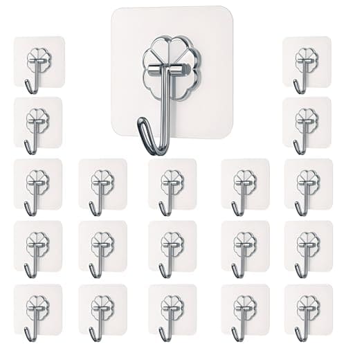🛍️ DALUCI Self Adhesive Wall Hooks - 20 Pcs Heavy Duty Wall Hooks for Hanging | Nail Free Sticky Hooks for Wall Heavy Items Without Drilling, Transparent Wall Hanger Hook (Flower Hook, 20)