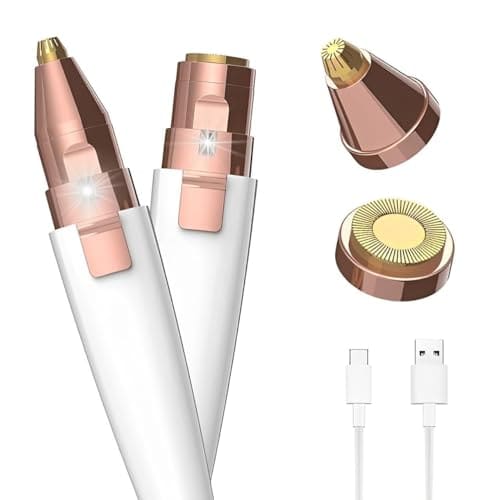 🛍️ FOXCY 2-in-1 Eyebrow Trimmer for Women – USB Rechargeable Facial Hair Remover with Replaceable Precision Heads – Painless Eyebrow Razor & Face Hair Removal Tool with LED Indicator Light (White)