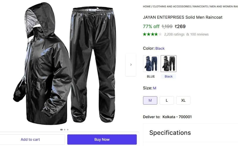 🔥  Solid Men's Raincoat @ ₹269