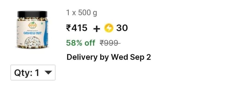 🔥Uthao: Cashew 500gm @ ₹415+30