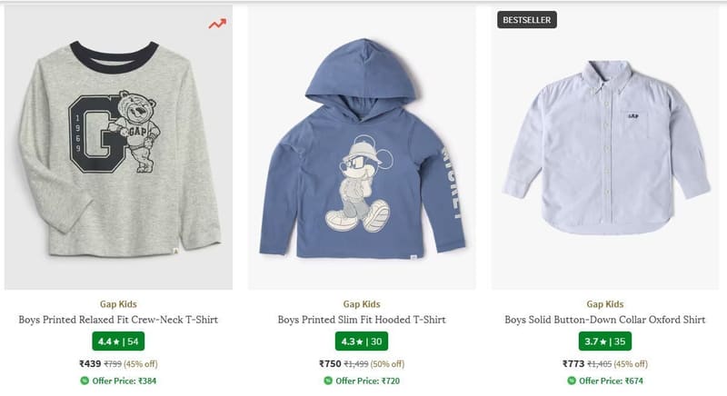 Ajio | Use Coupon GAPKIDSDEAL to get upto 78% off.