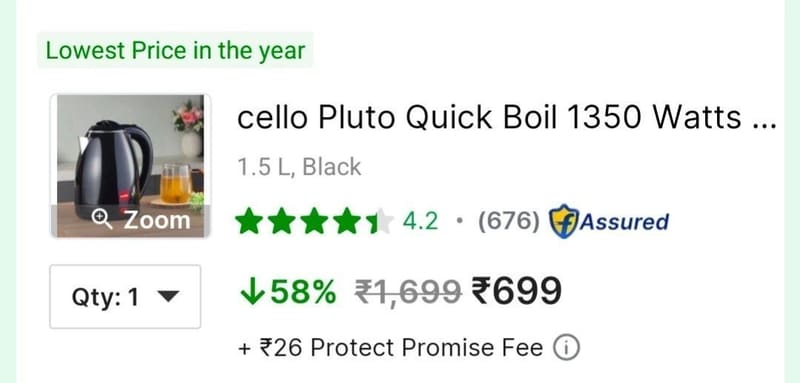 🔥Cello Pluto 1.5 L Electric Kettle at 699.
