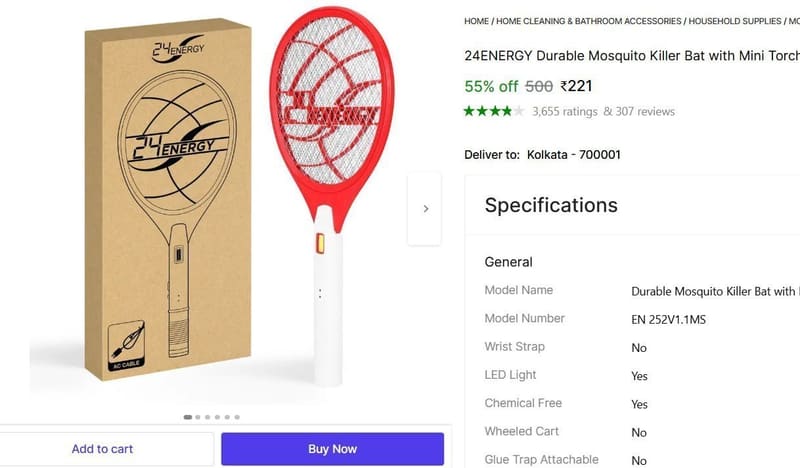 🔥  Durable Mosquito Killer Bat with Mini Torch @ ₹221
