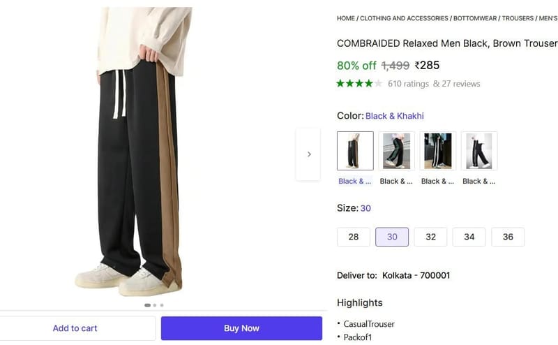 🔥  Men's Black Trousers @ ₹285