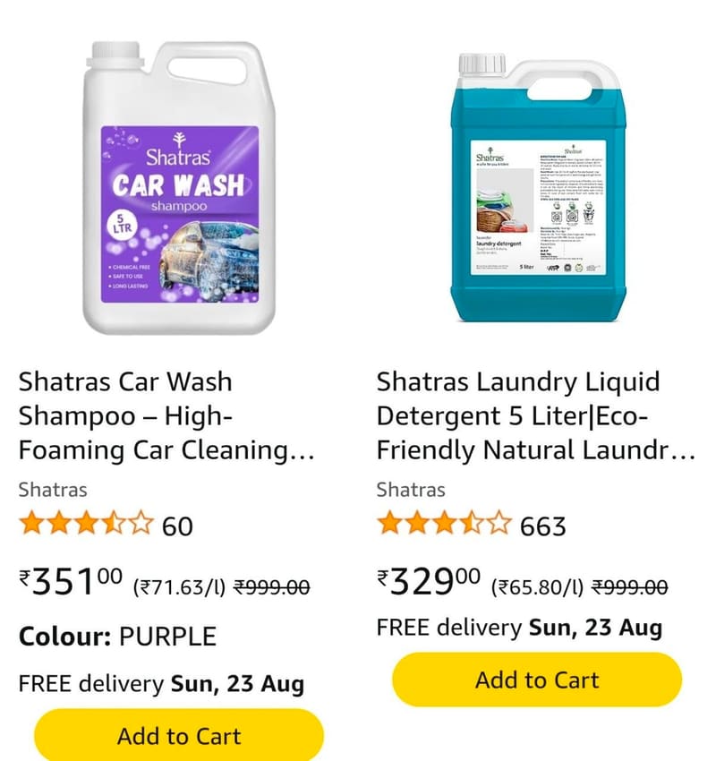 5L Car Shampoo, Liquid Detergent, Magic Eraser, Toilet & Floor Cleaners starting at just ₹199!