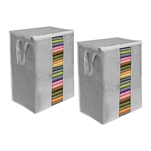 🛍️ PrettyKrafts Non-Woven Extra Large Saree Cover for Storage/Cloth Organizer for Storage/Saree Bags with Zip/Saree Organizer For Wardrobe/Cloth Storage With Transparent Window, Set of 2, Grey