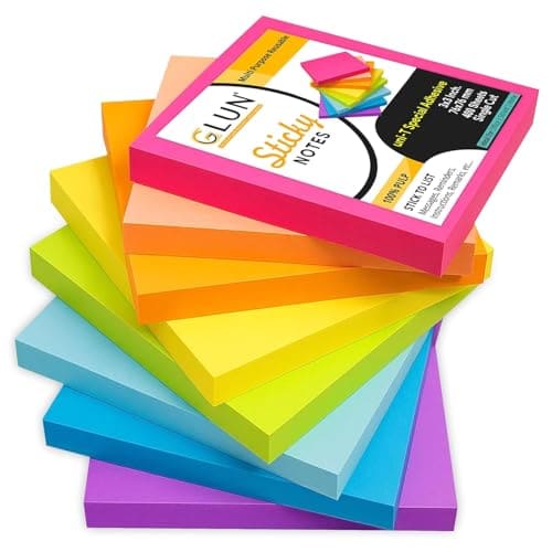 🛍️ GLUN® Multicolour Sticky Notes 400 Sheets Strong Adhesive, Self-Stick, Multi-Color, Ideal for Notes, Organization, and Reminders Bright Morandi Colors