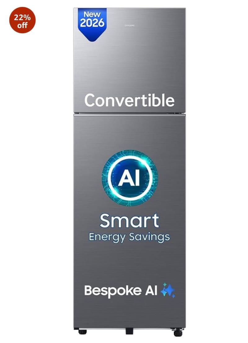 Samsung 256 L, 3 Star, Bespoke AI, Convertible, Digital Inverter Frost Free Double Door Refrigerator @33,190