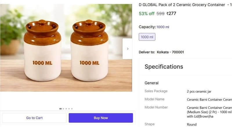 🔥  Pack of 2 Ceramic Grocery Container @ ₹277