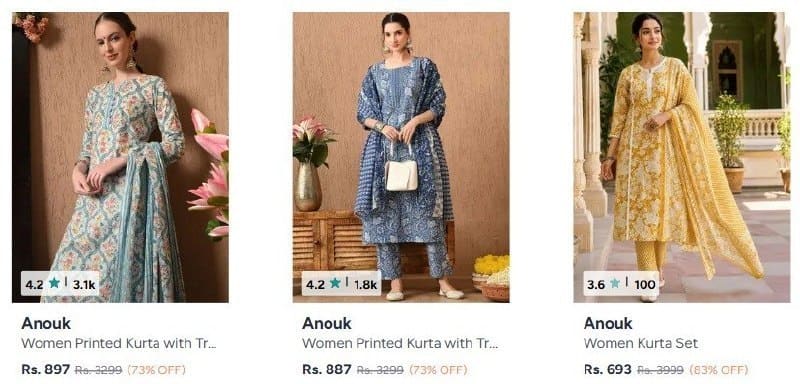 Myntra Loot | 3 pcs kurta sets under 899